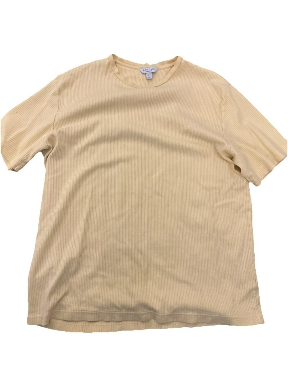 Sonoma Life + Style Womens Top Blouse T-Shirt Ribbed Large Yellow Basic Solid